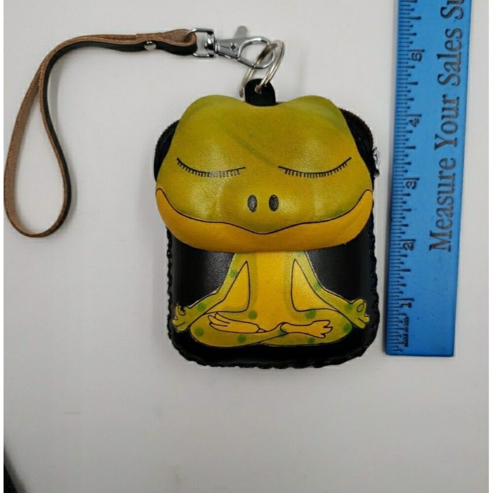 Frog Leather Wristlet Wallet Handmade Tooled Coin Purse Keychain Zen Yoga Gift - Picture 13 of 16